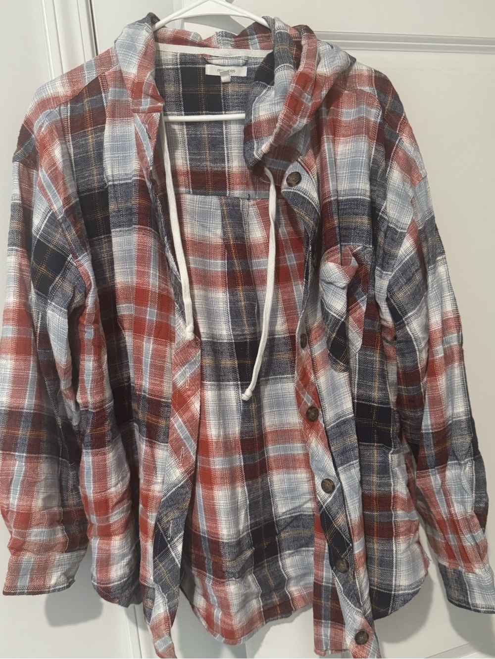 Maurices Plaid Hooded Button-Down Shirt - Rust, Navy & White